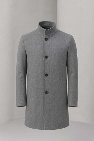 Valiberta Чоловіче кашемірове пальто Bertolucci з коміром-стійкою та прорізними кишенями - сіре