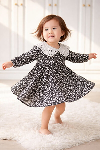 snmbutik Kız Bebek Vintage Çiçekli Elbise