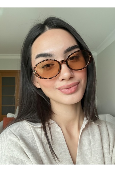 funeyes Lille Leopar Brown Glass Oval Ellipse Trend Model Sunglasses 58 18 145