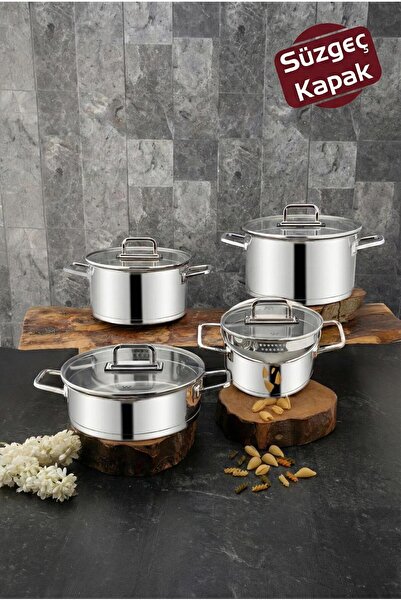 ÖZLİFE طقم أواني طهي آسيس 8 قطع سادة