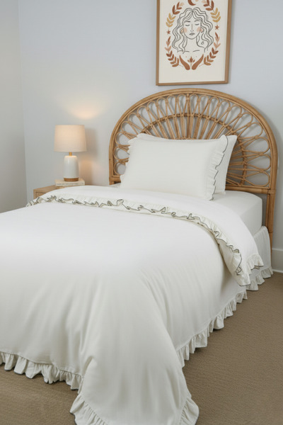 Magnolia طقم غطاء لحاف فردي مكشكش بتصميم عتيق - قطن، لون كريمي، تصميم أنيق ناعم، بدون ملاءات