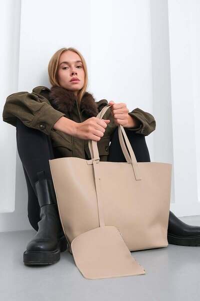 Shule Bags حقيبة كتف كاري مع محفظة باللون البيج