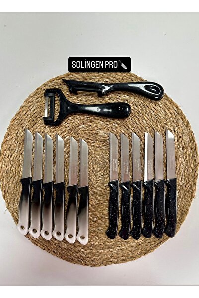 Solingen Siyah Ebruli & Simli Meyve Bıçağı ve Soyacak Seti 14’lü Takım