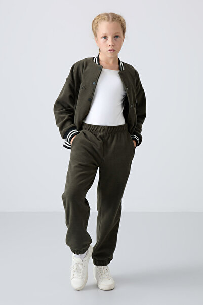 TOMMY LIFE Haki Kalın Yumuşak Dokulu Standart Fit Nakışlı Polar Kız Çocuk Eşo...