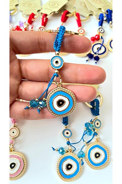 Cassime Breloc cu mărgele cu ochi de ochi de zână, acoperit cu aur albastru