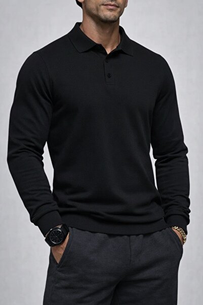 COMBİNE MİCHAİL Erkek Kışlık Rahat Polo Yaka Siyah Kazak