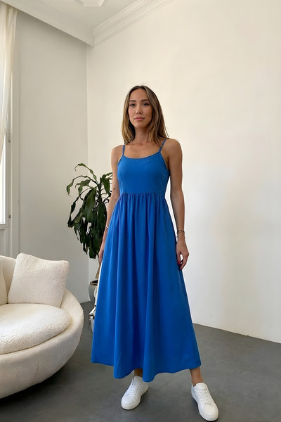 Qaju Γυναικείο φόρεμα με ρυθμιζόμενο λουράκι μπλε