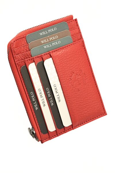 willpolo Portofel de damă din piele de dimensiuni mari - Suport card, fermoar și compartiment