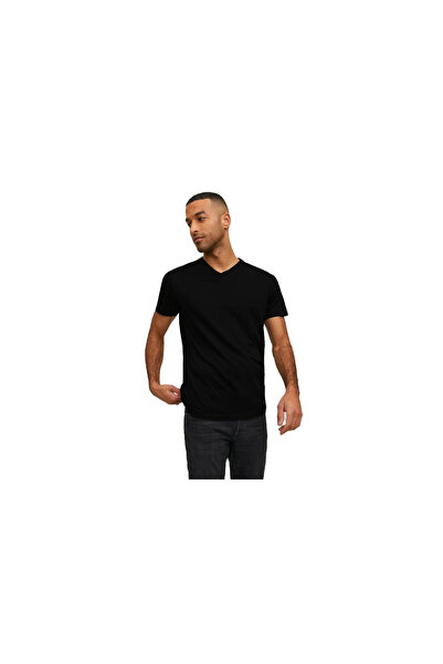 Jack & Jones Jack&Jones 12156102 JJEORGANIC BASIC TEE SS V-NECK Erkek T-Shirt Siyah