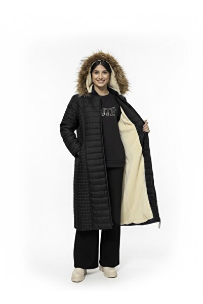 GLR&GYM BUSEGÜL KADIN BÜYÜK BEDEN İÇİ POLARLI ARA BOY KAPİTONE MONT