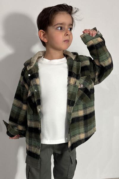 Jack Lions Boy's Coat Plaid Patterned Hooded Buttons 5-9 Years Old, Green