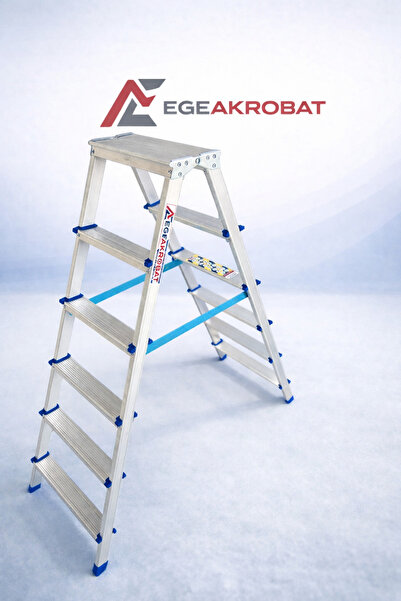 EGE AKROBAT 6+6 Çift Çıkışlı Alüminyum Merdiven | Katlanır A Tipi | Kaymaz Ay...