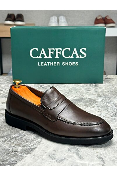 Caffcas Γνήσιο δέρμα καφέ χειροποίητα κλασικά ανδρικά παπούτσια μοκασίνι 213-...