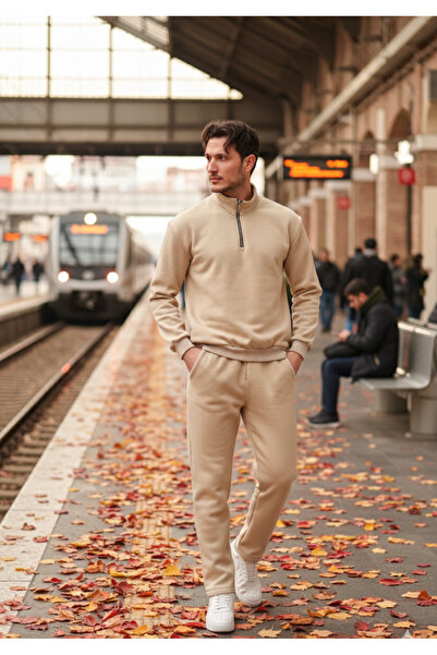 L-KOM طقم رياضي رجالي مكون من 3 خيوط من القطن ذو قصة مريحة - Me موسمي ذو ملمس...