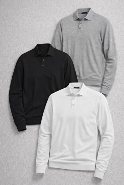 COMBİNE MİCHAİL Men's Basic Casual 3-Piece Polo Neck Knit Sweater