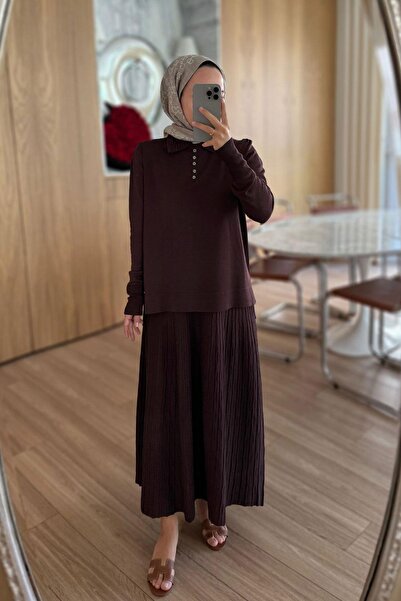 Ka Hijab Mercerized Hijab Set with Wave Skirt - Brown