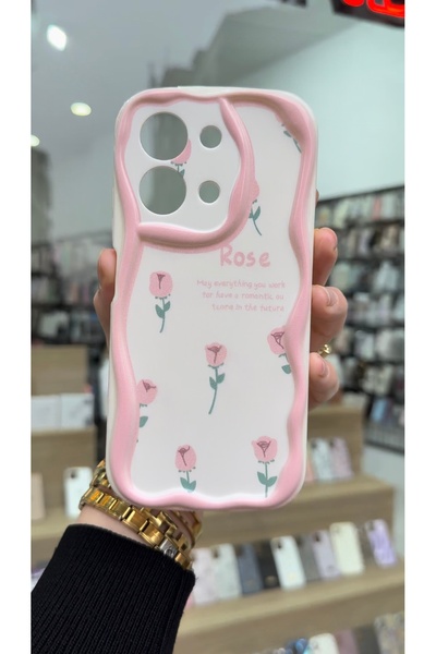 OVADA XIAOMI REDMI NOTE 13 PRO 4G Uyumlu Kamera Korumalı Dalga Kenarlı Gül Ba...