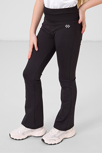 TOMMY LIFE Siyah Esnek Standart Fit Basic Performans İspanyol Paça Kız Çocuk Tayt - 75193
