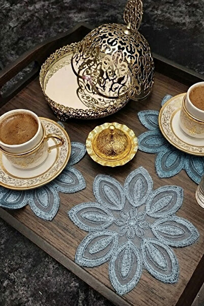 Çt Çeyizci Tekstil Sunumluk Peçete, Kokteyl Peçetesi, Kahve Yanı Sunumluk, Mavi Bardak Altlığı 6 Adet Sunum Peçetesi