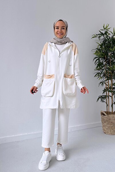 Ka Hijab طقم خيطين مع جيب حقيبة - أبيض