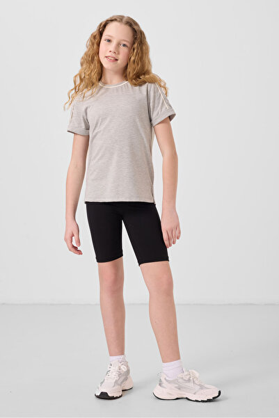 TOMMY LIFE Μαύρο βαμβακερό κοντό πόδι Standard Fit Basic κοριτσίστικο κολάν -...