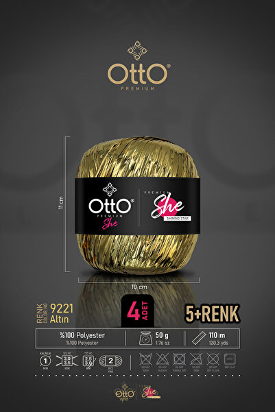 Otto خيط رافيا معدني فاخر - ذهبي - عبوة من 4 قطع - 1 مم / 50 جرام / 110 متر -...