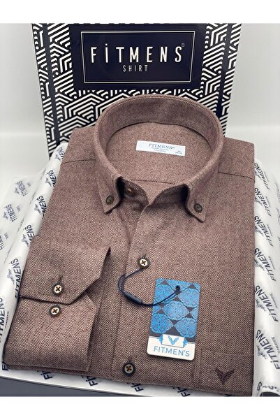 Fitmens Klasik Uzun Kol Kışlık Balıksırtı Oduncu Yaka Düğmeli Pamuklu Hediye Kutulu Erkek Gömlek FS-001991 -