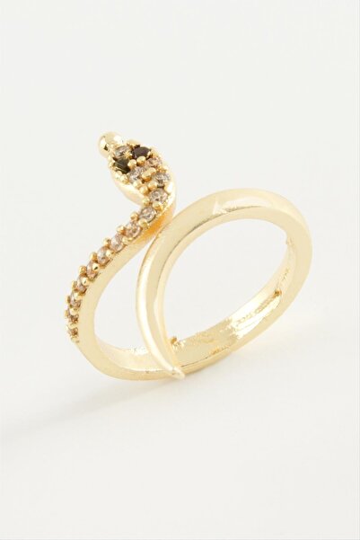 ZERO LAND MTXDPN خاتم زركون على شكل ثعبان (163616) مرصع بالأحجار - أصفر