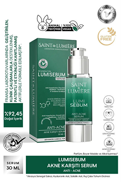 SAINT DE LUMIERE LUMISEBUM Akne,Siyah Nokta ve Leke Karşıtı,Sebum Dengeleyici Matlaştırıcı ve Nemlendirici Serum 30ml