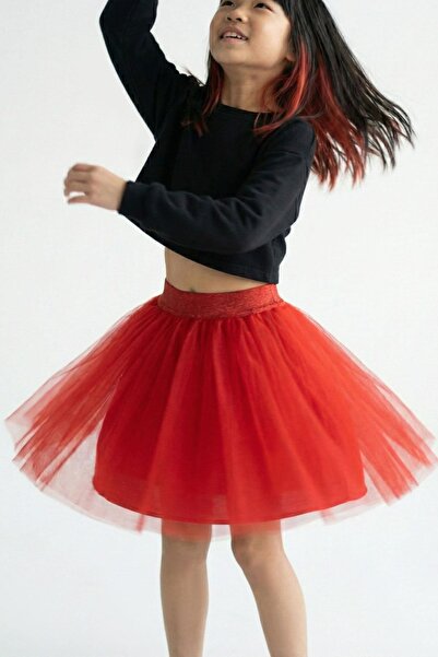 Breeze Kız Çocuk Tütü Etek Simli Beli Lastikli 5-10 Yaş, Kırmızı