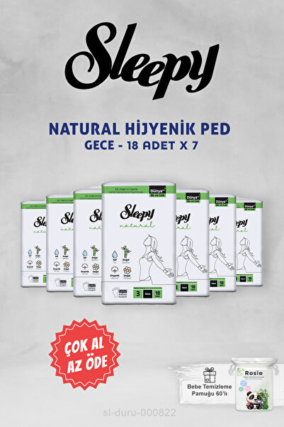 Sleepy Natural Hijyenik Ped 18'li Gece, 7 Al 6 Öde Ve Rosie Pamuk Hediye