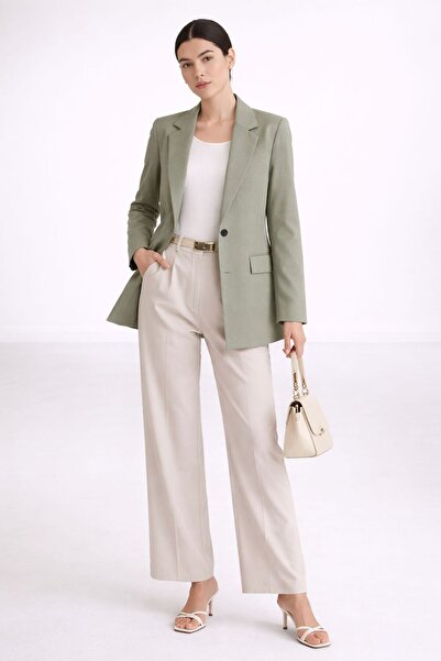 MG GİYİM STORE Women's Pale Khaki Classic Cut Blazer Jacket