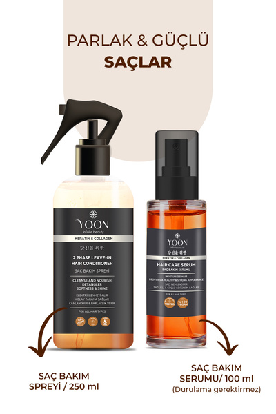 YOON 2'li Vegan Saç Spreyi & Nemlendirici Saç Serumu, Canlılık ve Parlaklık S...