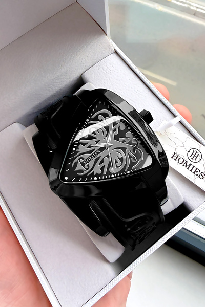 Homies ساعة يد رجالية أصلية 3 Atm مقاومة للماء بسوار سيليكون أسود Hme2040c2