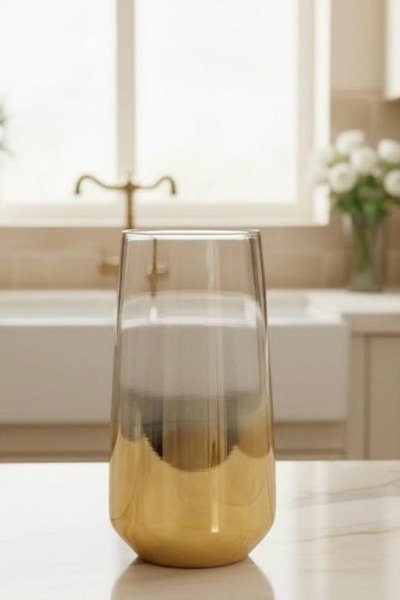 rova tr Lal Büyük Serisi Titanyum Kaplama Cam Modern Bardak- 3 Adet Su Bardağı