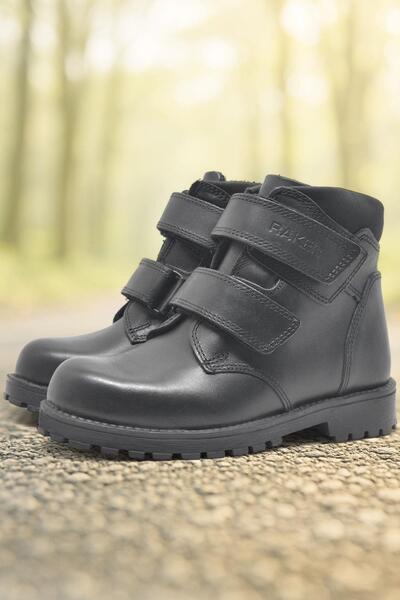 Rakerplus Sentor Справжня шкіра Чорні хутряні дитячі черевики на липучках