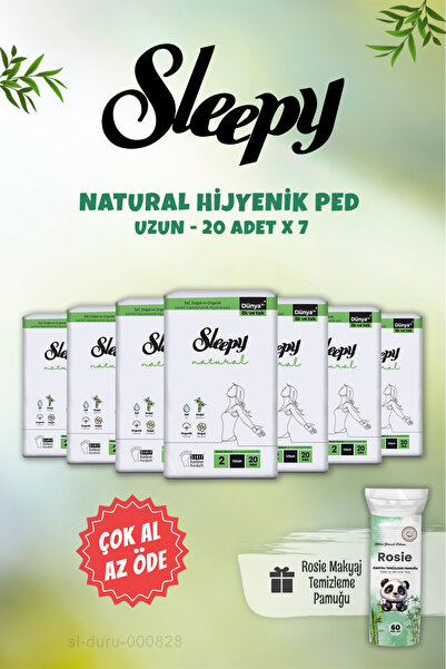 Sleepy Natural Uzun 7 AL 6 ÖDE Ultra Hijyenik Ped 20 Adet ve Organik Islak Mendil 50 li