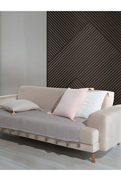 Lux Touch Lavi Ponponlu Kahve Koltuk Örtüsü 115 x 200 cm Kanepe Divan Çekyat Berjer Örtüsü Şalı Püsküllü