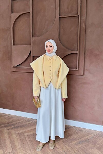 EssCouture Özel Kesim Sarı Angora Ceket