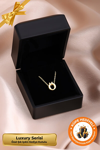 Lucente Jewellery Işıklı Yeni Nesil Hediye Kutulu Ö Harfi 925 Ayar Gümüş Kaplama Harfli 3D Boyutlu Altın Harf Kolyesi