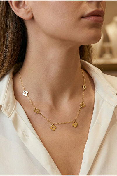 YCL JEWELLERY 14 Ayar Altın Çoklu Çiçek Motifli Kolye