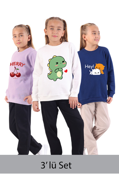 Rekormoda Pachet de 3 pentru fetiță Liliac-Ecru-Albastru închis 3Fire Ş cu că...