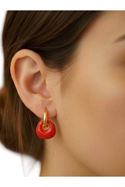 MODAMİRA AKSESUAR Gold Kaplama Turuncu Halka Form Modern Küpe