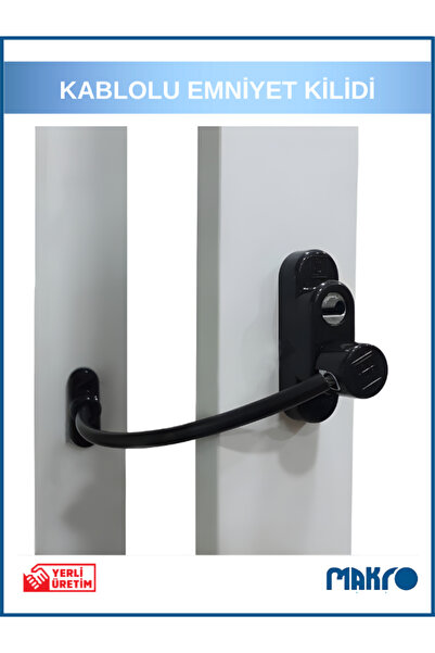 GLASSMAKRO Penkid Çelik Halatlı PVC Pencere Emniyet Çocuk Güvenlik Kilidi Siyah