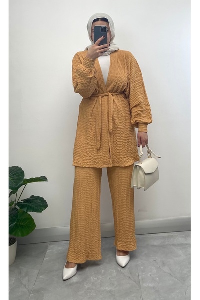 NİSUM MODA Σετ δύο τεμαχίων με υφή Seersucker Ζακέτα και παντελόνι