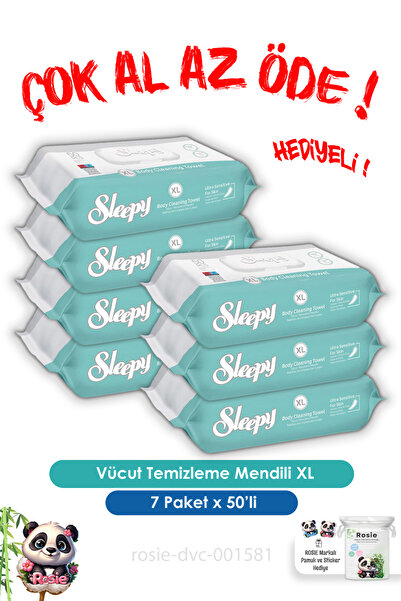 Sleepy 7 Paket Çok al Az öde Vücut Temizleme Mendili Xl 50"li ve Rosie