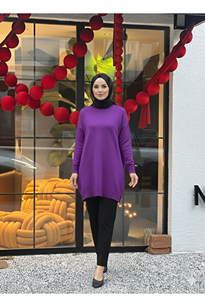 MEİLİN Koyu Lila Bisiklet Yaka Merserize Salaş Triko Tunik