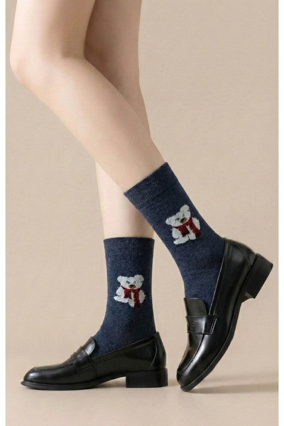 FENRA STUDIO MAVİ TEDDY BEAR AYICIK DESENLİ SEVİMLİ PAMUKLU KADIN ÇORAP