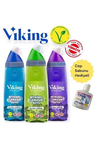 Viking Premium Çamaşır Suyu Sandal Ağacı - Misk - Amber 750 Ml 3 Adet + Cep Sabunu Hediyeli