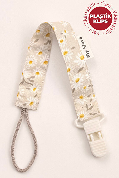 MyVera Vizon Papatya Emzik Askısı - Kumaş Pamuk Bağcıklı Emzik Zinciri - Emzi...